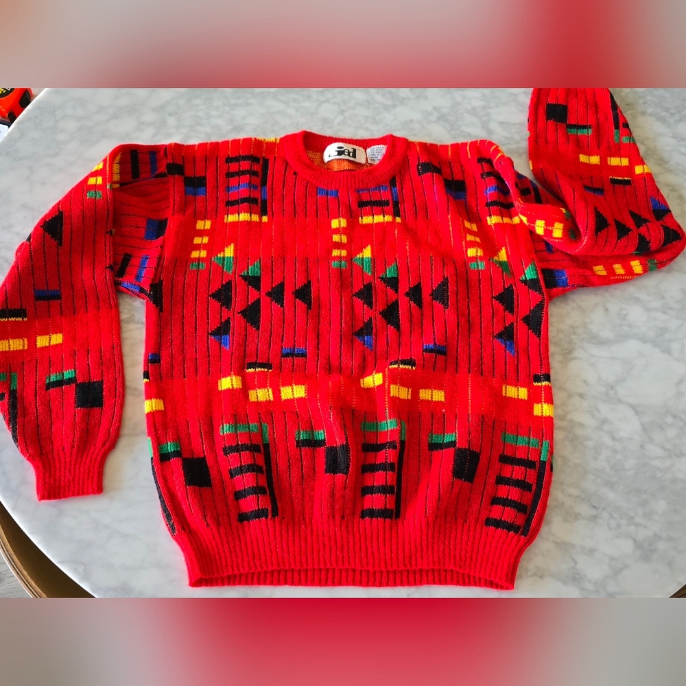 Vintage 80’s/90's Funky Jed Abstract Pullover Sweater Size Medium Unisex‎